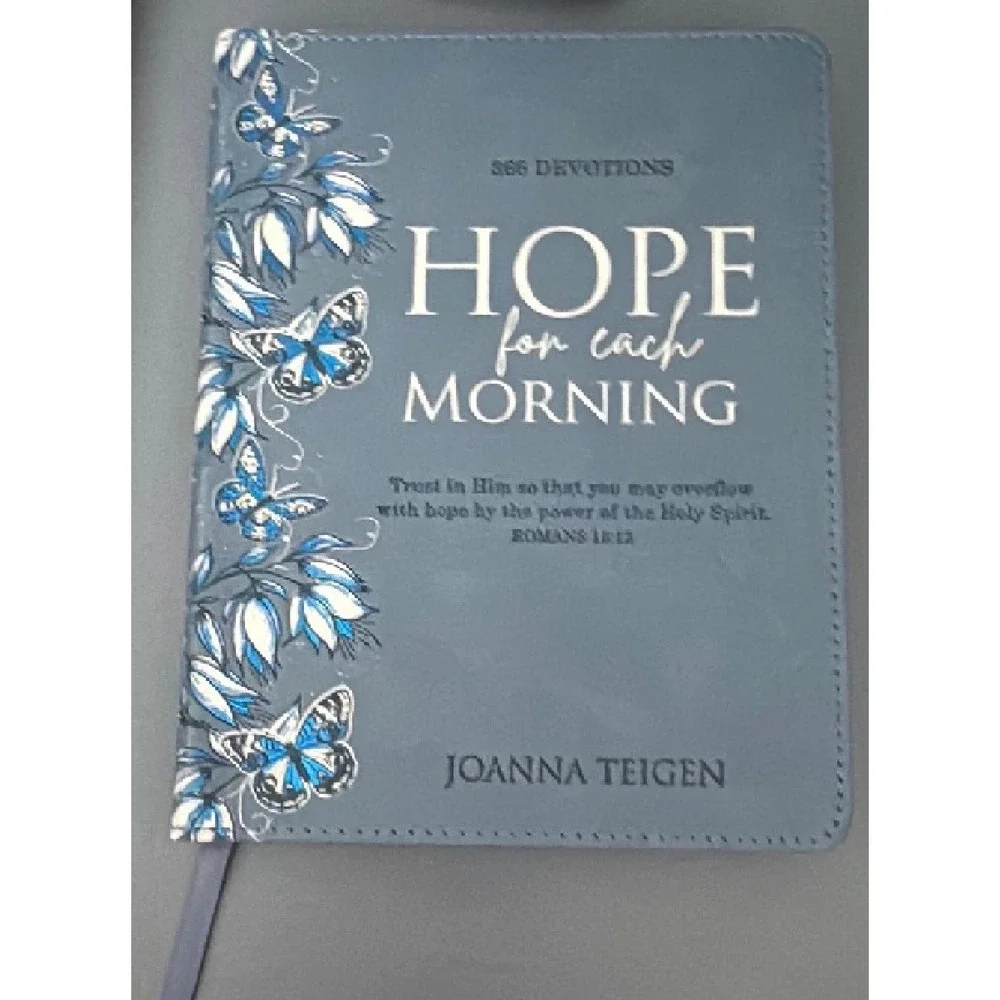 Hope for each Morning 366 Devotions Joanna Teigen Blue Faux Leather Daily Book